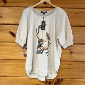 Love + Lace Women's Sweater Shirt denim bling boot graphic SZ L Raglan Sleeve